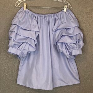 South Main Gingham Balloon Ruffle Off-shoulder Top